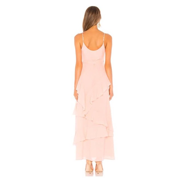 LPA Maxi Gown 253 Blush Coral Ruffle Wrap V Neck Chiffon Flowy Waist Tie XS - Picture 3 of 6